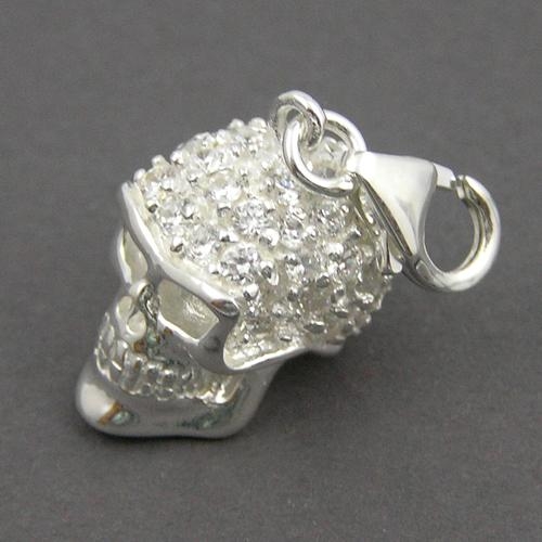 Bettelanhänger Charms Totenkopf 925 Silber / Zir. weiß