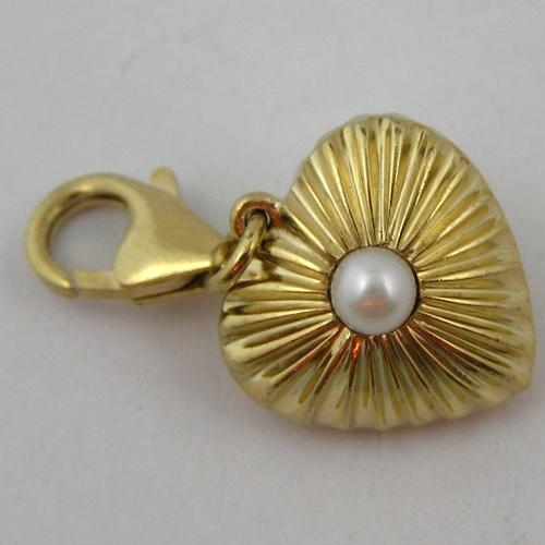 Bettelanhänger Charms Herz mit Perle 925 Silber/vergoldet