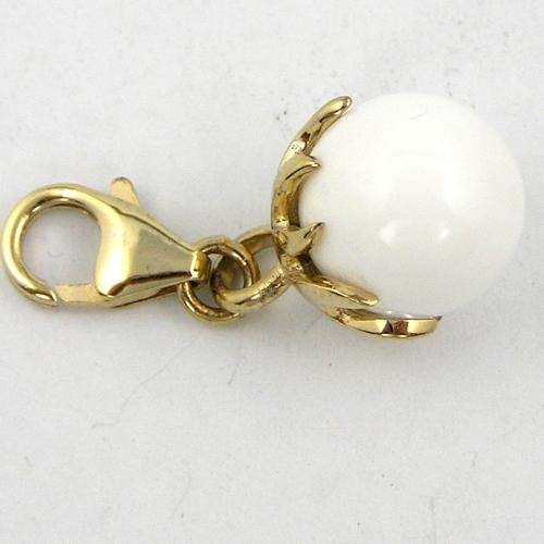 Bettelanhänger Charms Kugel mit weißem Achat 925 Silber/vergolde