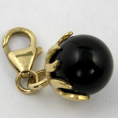 Bettelanhänger Charms Kugel mit Onyx  925 Silber/vergoldet