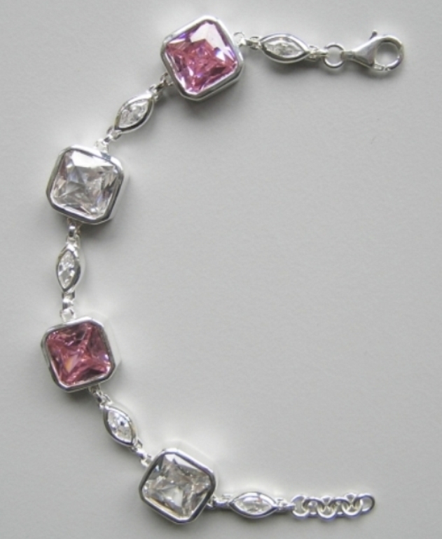 SilberArmband Zirkonia Weiß-Rosa
