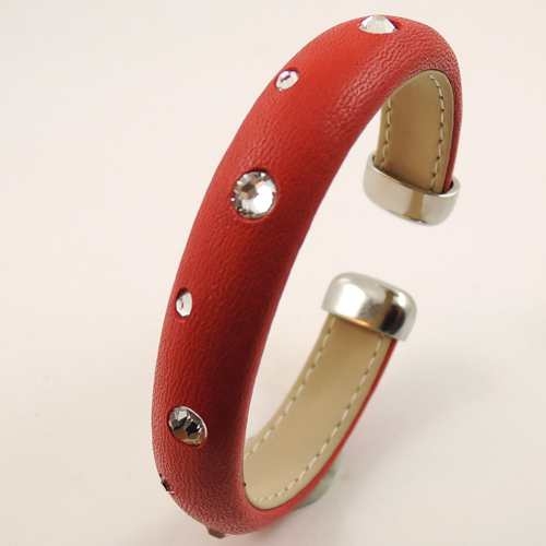 Lederarmspange rot mit  Zirkonia Steinen