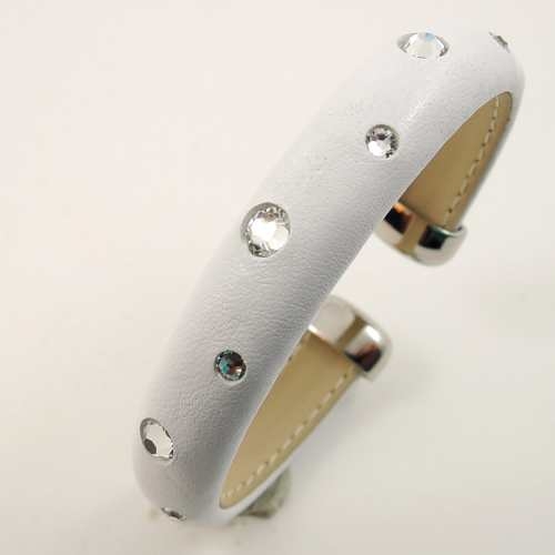 Lederarmspange weiß mit Zirkonia Steinen