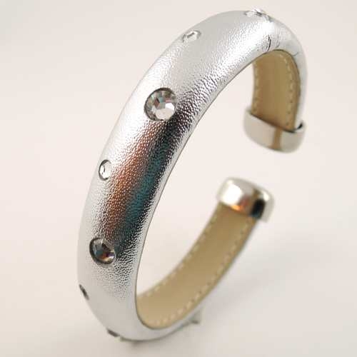 Lederarmspange silber mit Zirkonia Steinen