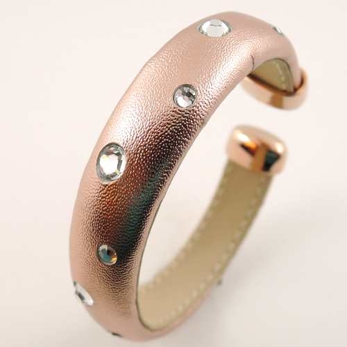 Lederarmspange rose gold mit Zirkonia Steinen