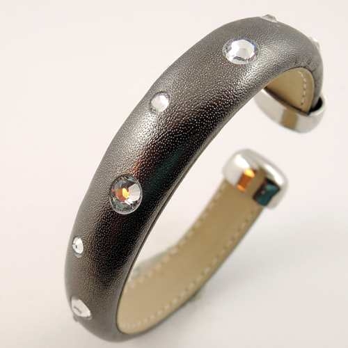 Lederarmspange khaki mit Zirkonia Steinen